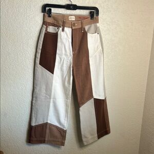 Alice + Olivia Two Tone Brown and White Patchwork Gaucho Pants